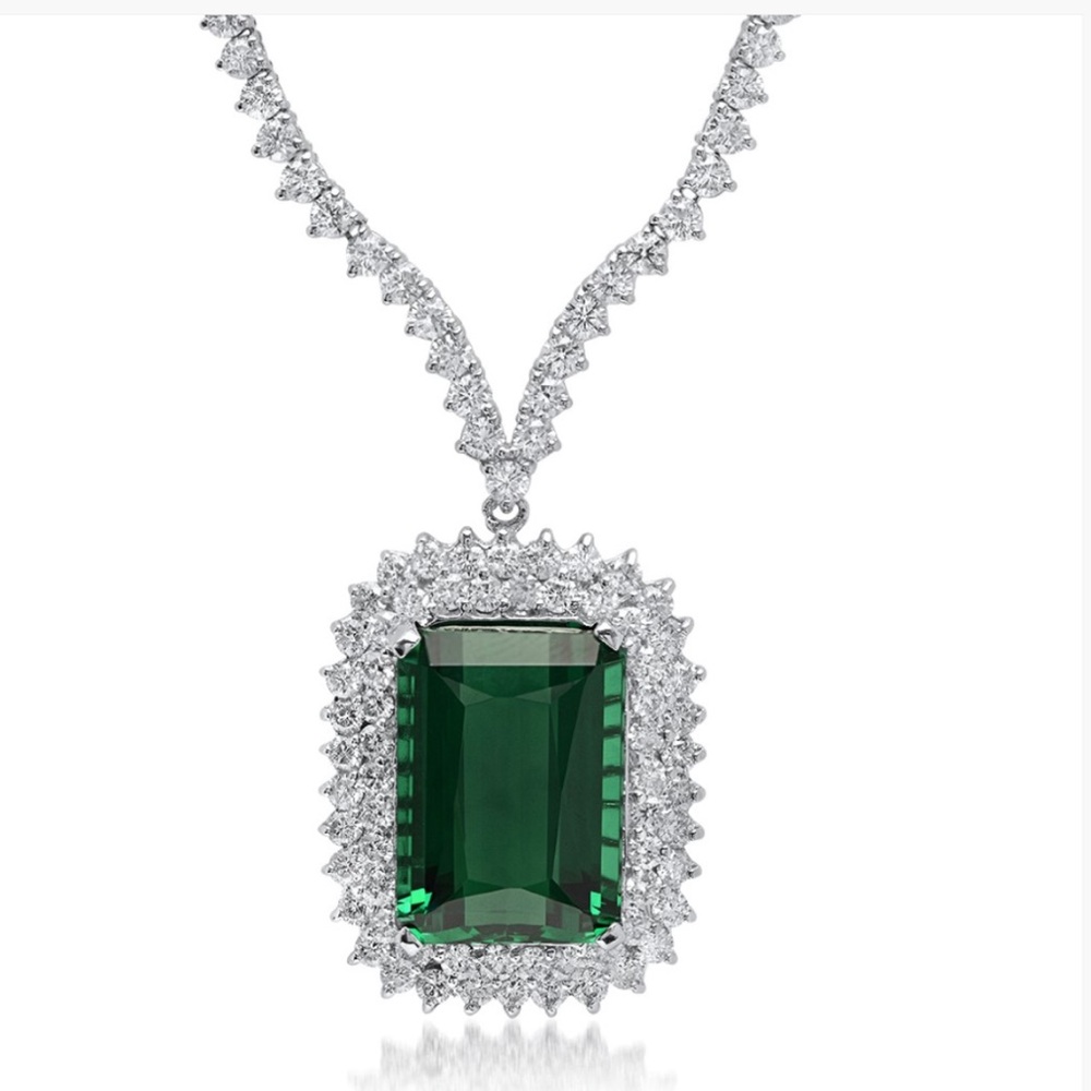 18K Gold Tourmaline and Diamond Necklace  Necklace